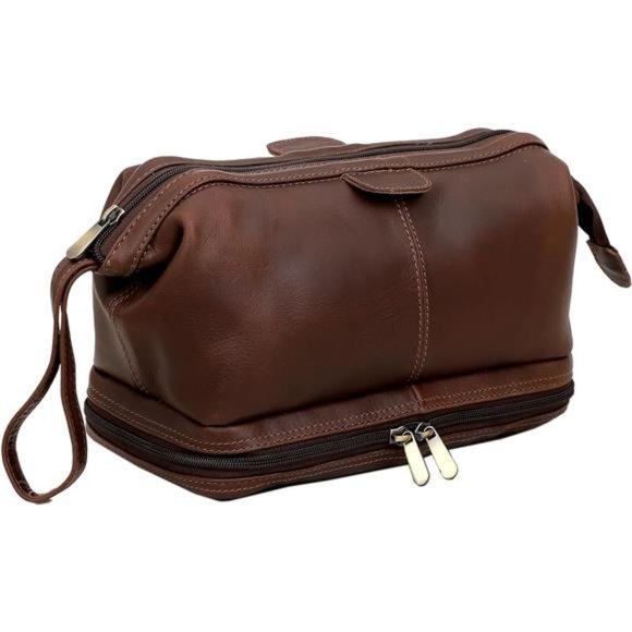 Genuine Buffalo Leather Unisex Toiletry Bag Travel Dopp Kit Made - Main Image